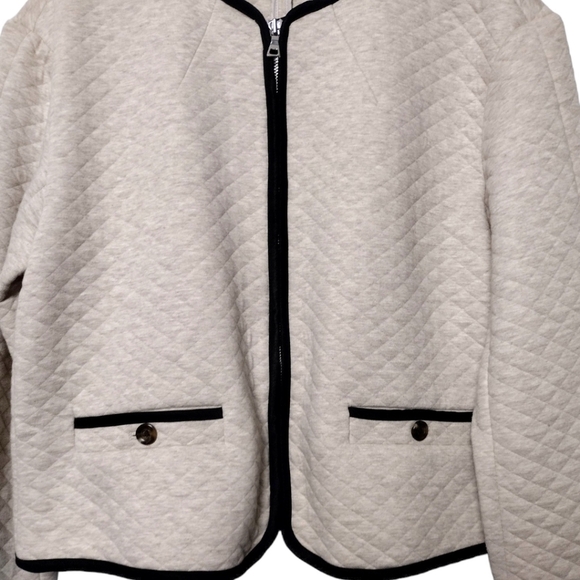 Ann Taylor Quilted Full Zip Blazer Jacket In Sandy Heather - Picture 2 of 6